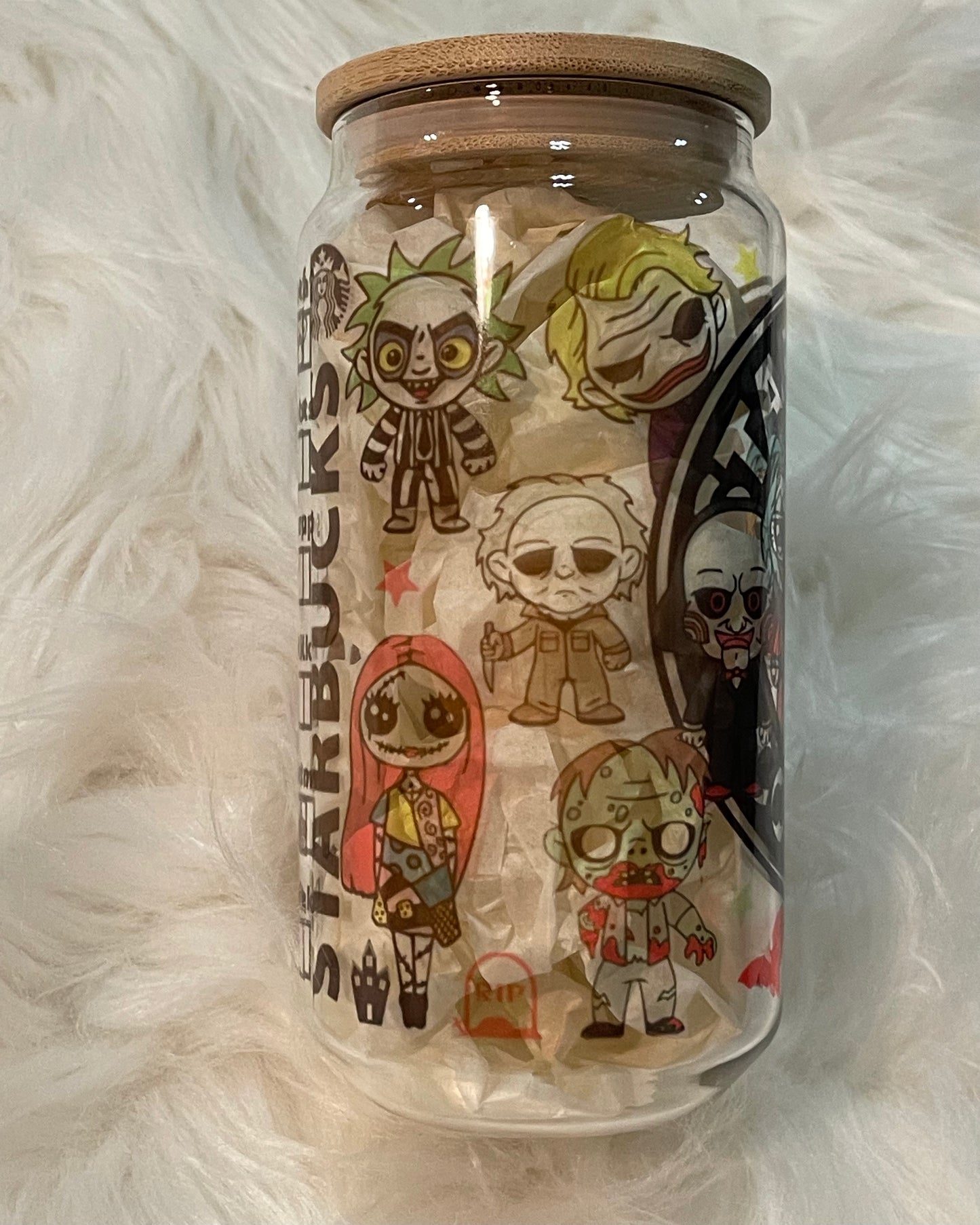 Cartoon Movie Characters Glass with Bamboo Lid