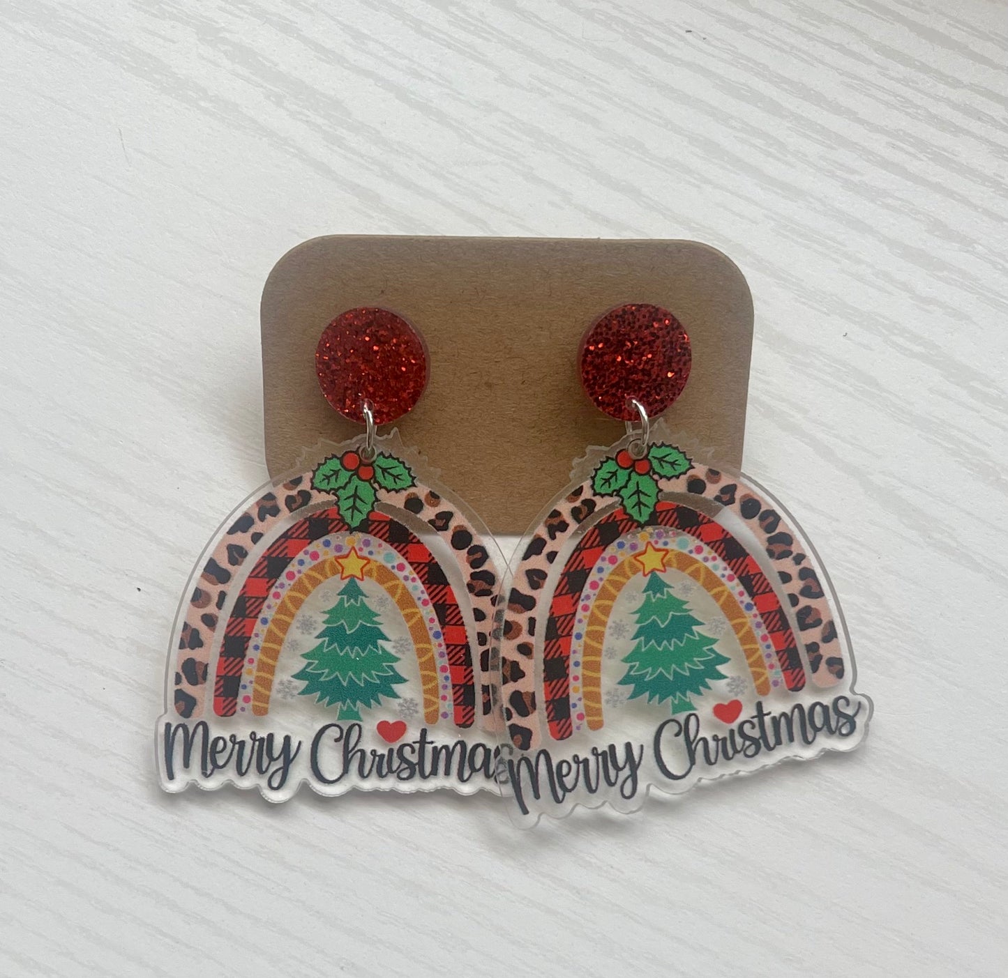Merry Christmas Arch Leopard Earrings