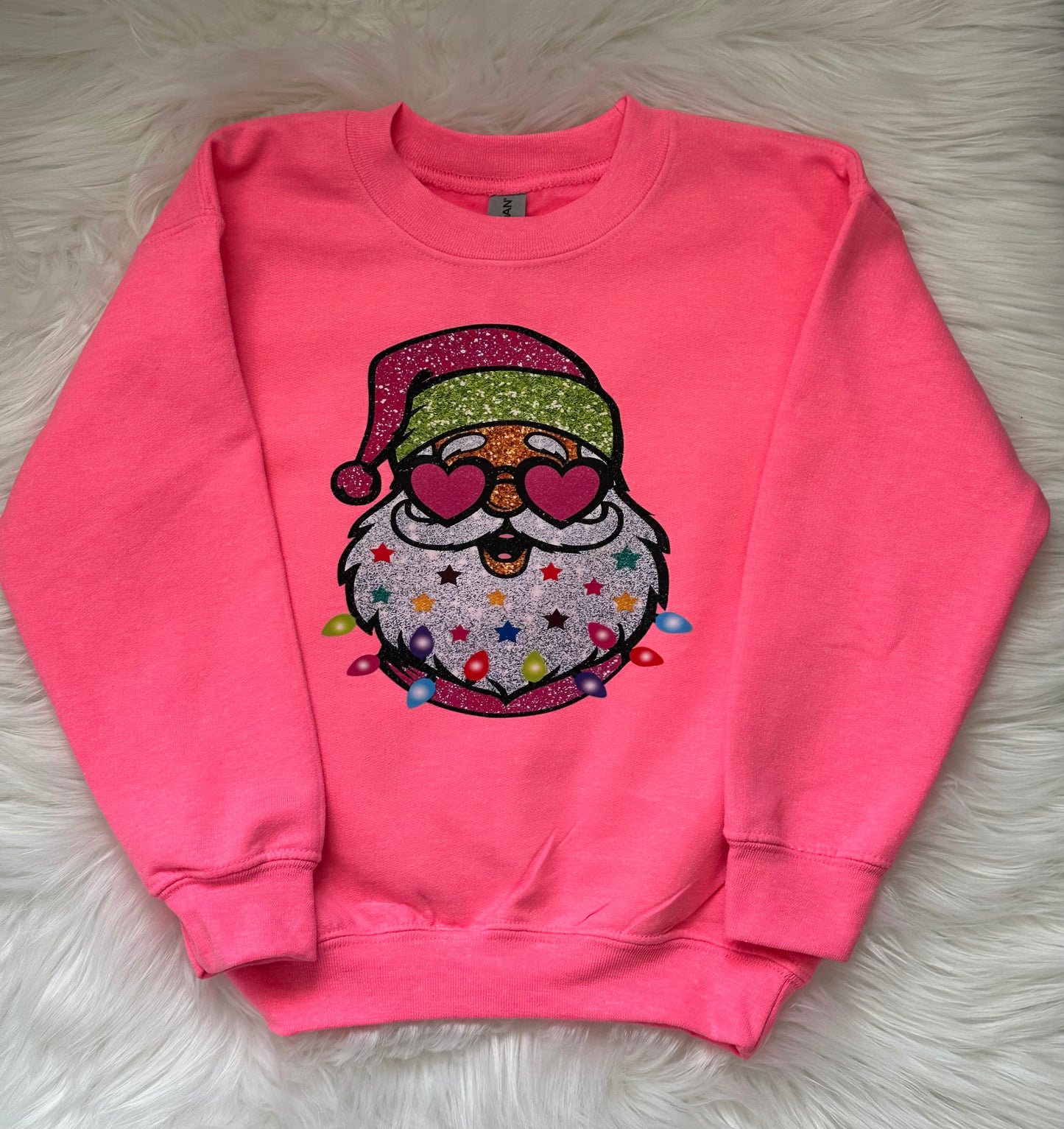 FAUX Glitter Santa Sweatshirt - Youth & Adult