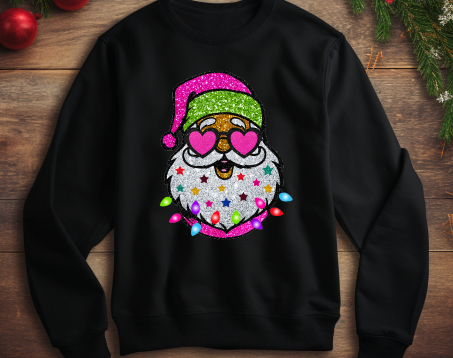FAUX Glitter Santa Sweatshirt - Youth & Adult
