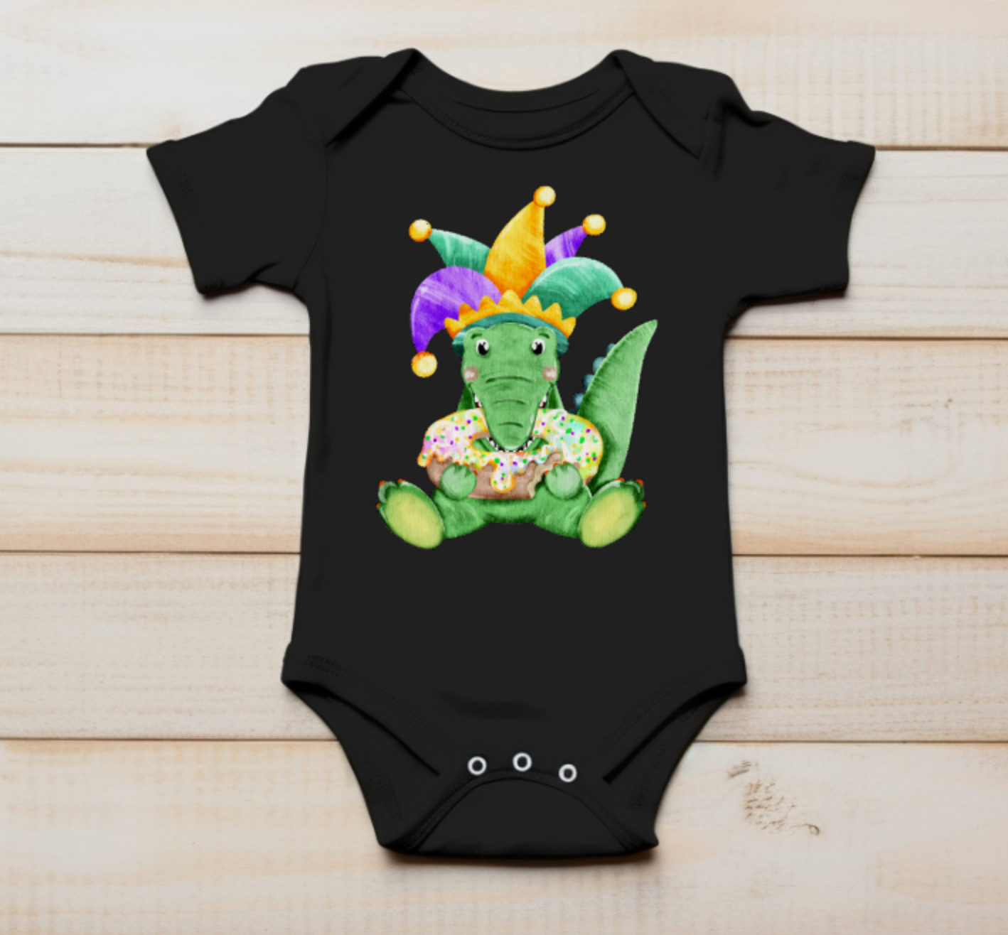 Gator & King Cake Mardi Gras Onesie