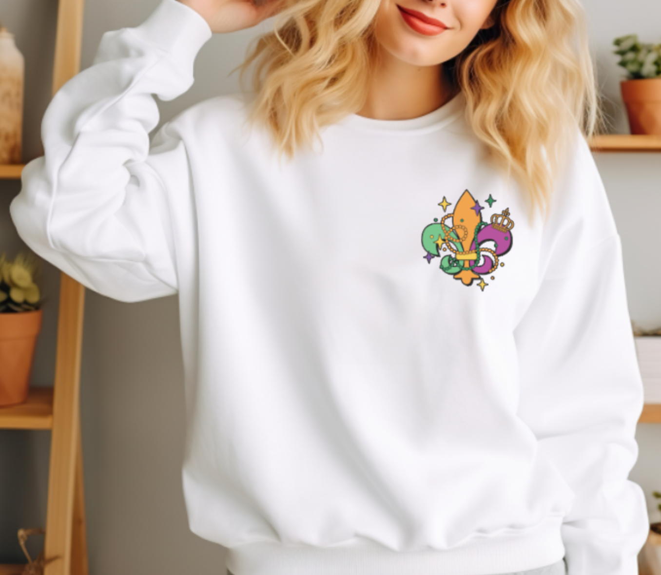 Mardi Gras Front & Back Design, White Sweatshirt or T-Shirt