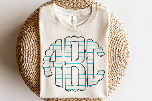 Monogram Lined Paper Design T-Shirt or Sweatshirt