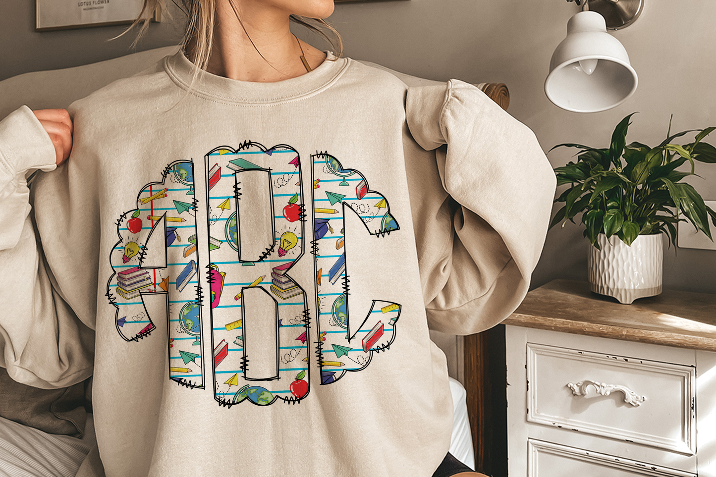 Monogram Lined School Design T-Shirt or Sweatshirt