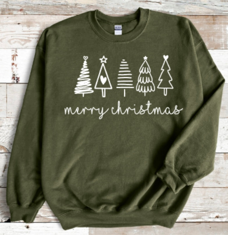 Doodle Christmas Tree Merry Christmas Sweatshirt