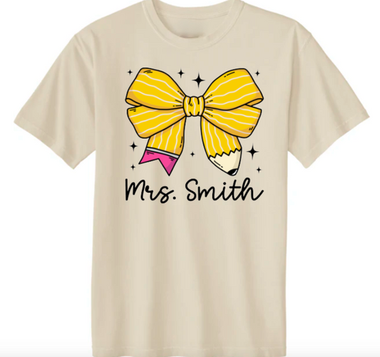 Yellow Personalized Pencil Bow T-Shirt or Sweatshirt