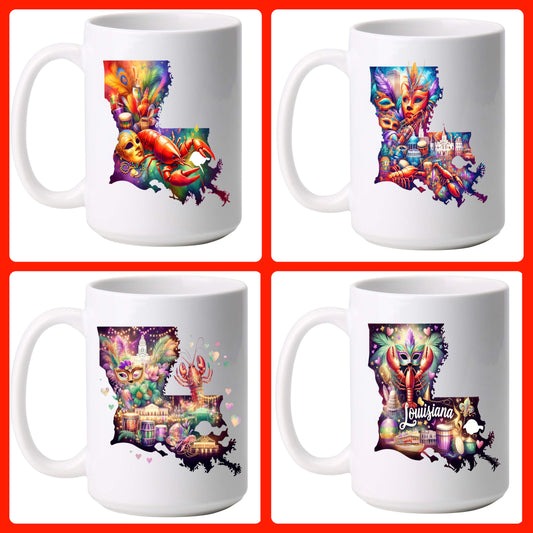 Louisiana Theme, Set of 4 Mugs