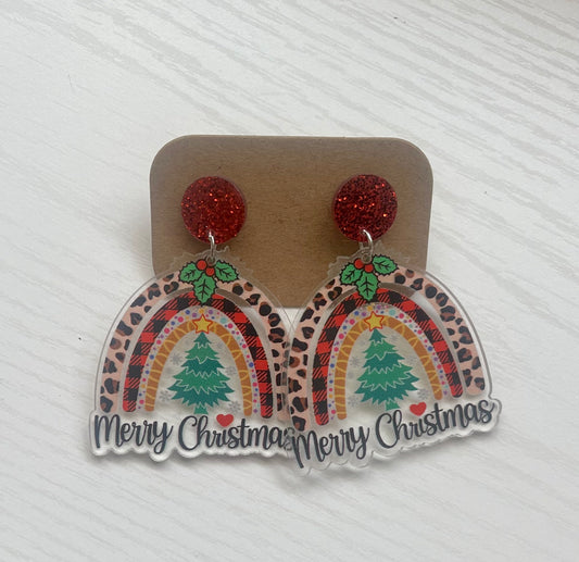 Merry Christmas Arch Leopard  Earrings