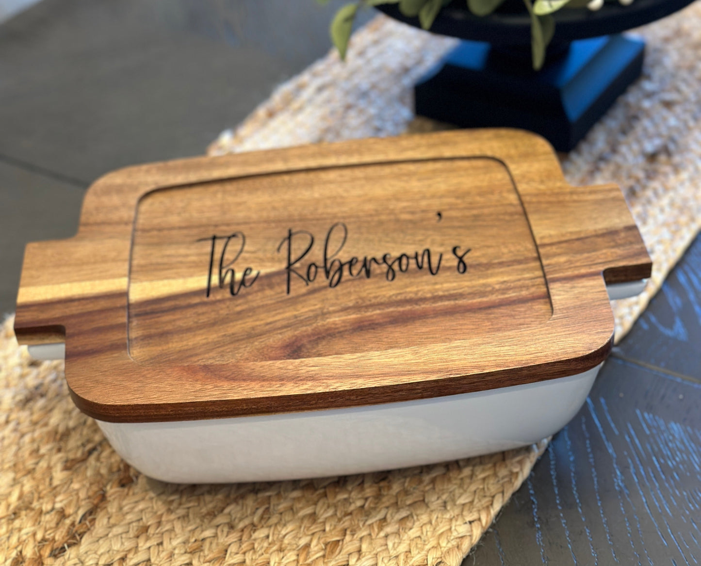 Custom Baking Dish with Wooden Lid