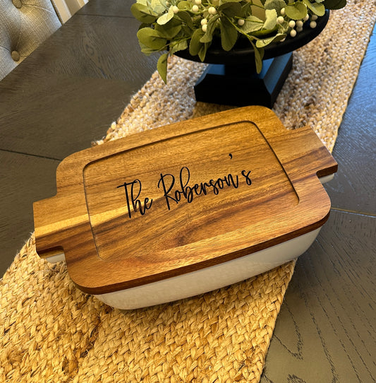 Custom Baking Dish with Wooden Lid