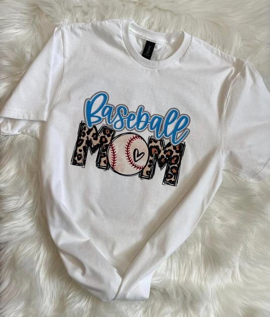 Baseball Mom Light Blue & Leopard