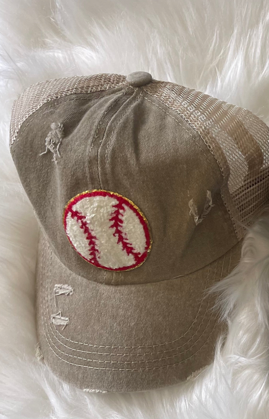 Baseballl Patch Tan Distressed Cap