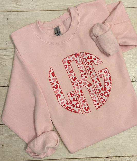 Pink & Red Leopard Monogram Sweatshirt - Personalized Adult