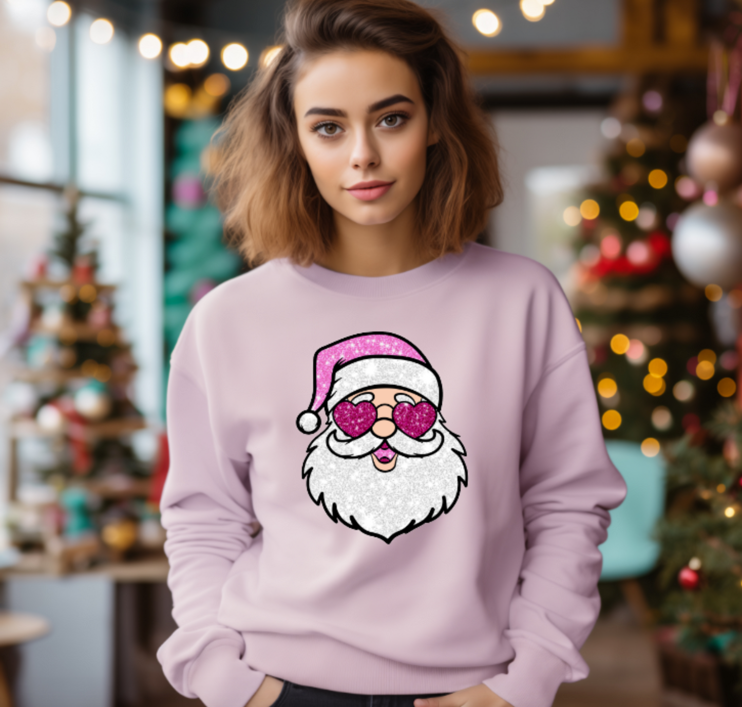 Faux Glitter Santa Sweatshirt