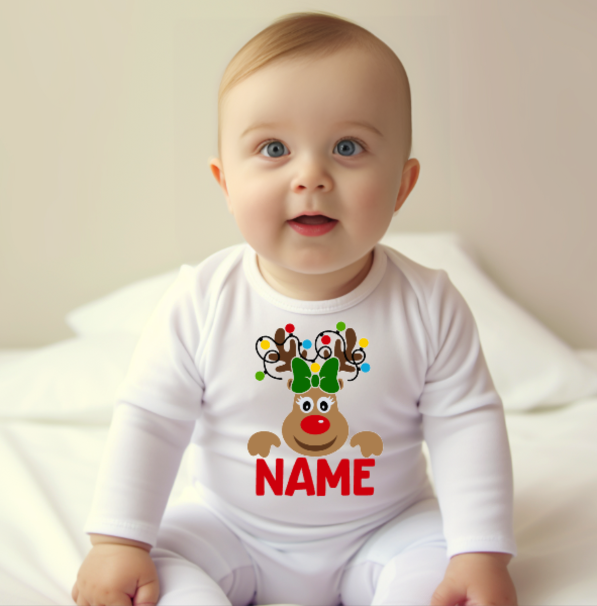 Personalized Reindeer & String Lights Infant Bodysuit