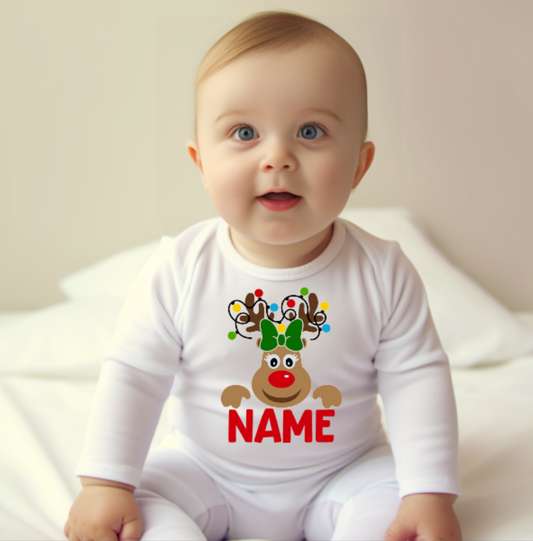 Personalized Reindeer & String Lights Infant Bodysuit