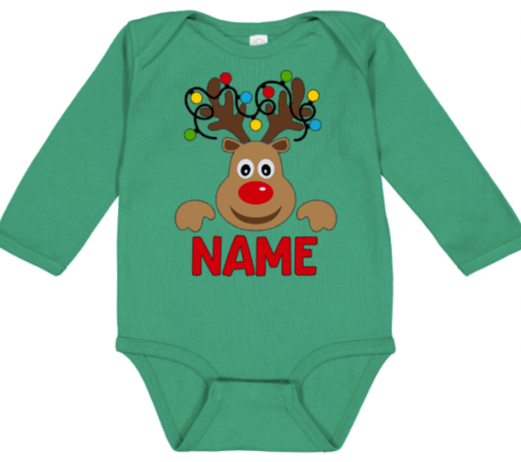 Personalized Reindeer & String Lights Infant Bodysuit